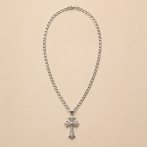 Silver Textured Cross Pendant Necklace