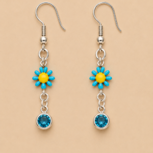 Blue Daisy Drop Earrings