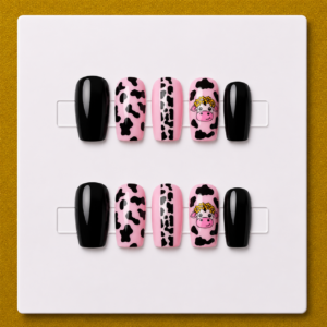 Pink Moo – Medium Square Unique Press-On Nails