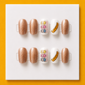 Labubu Rose Gold Sparkle Short Square Kids Press-On Nails