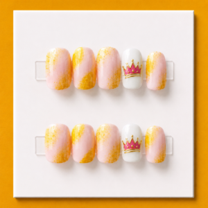 Pink Princess Crown Short Square Kids Press-On Nails
