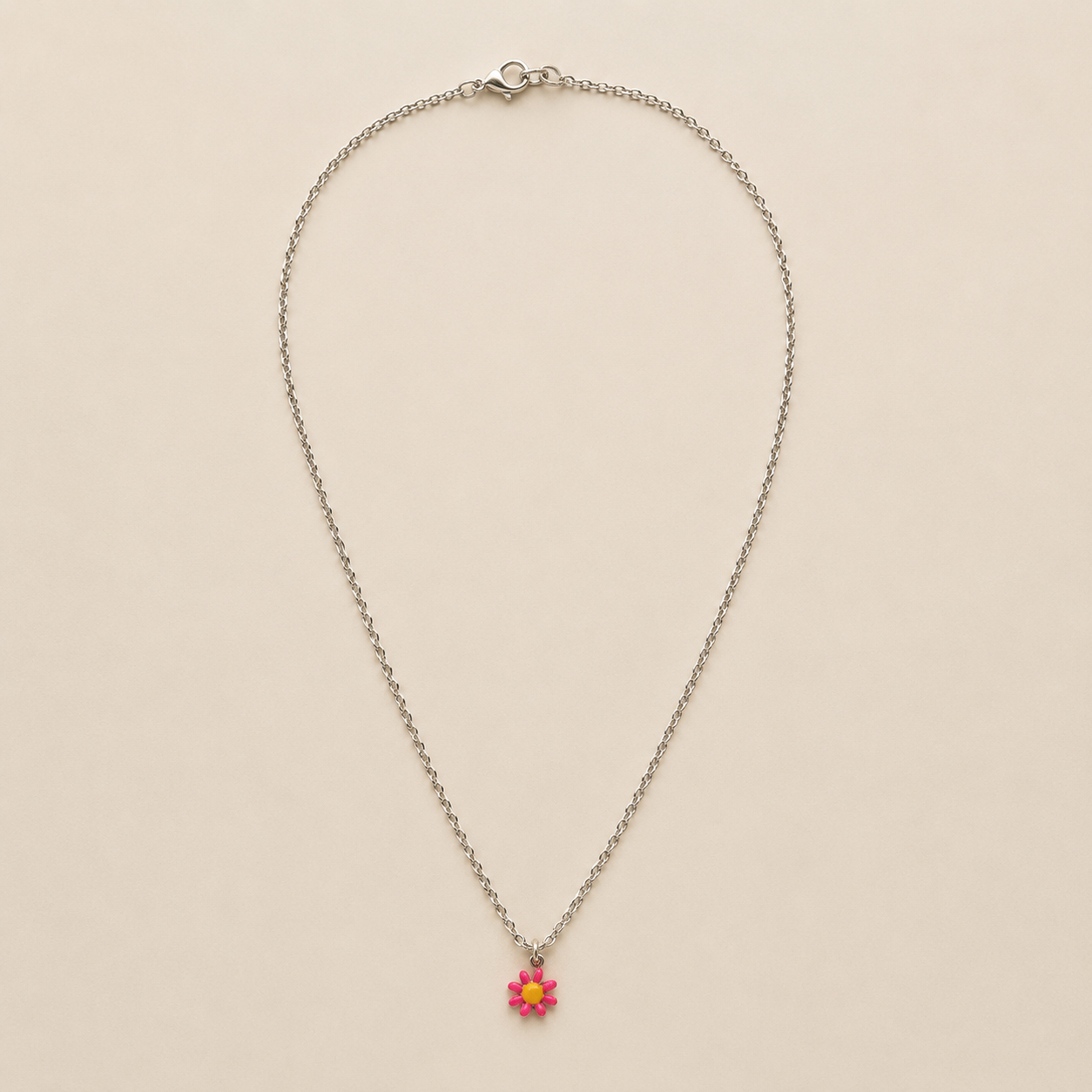 Bright Pink Daisy Charm Necklace