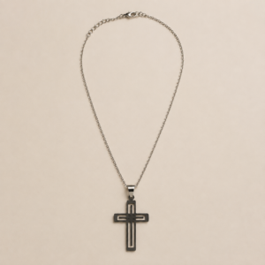 Silver Stainless Steel Geometric Cross Necklace