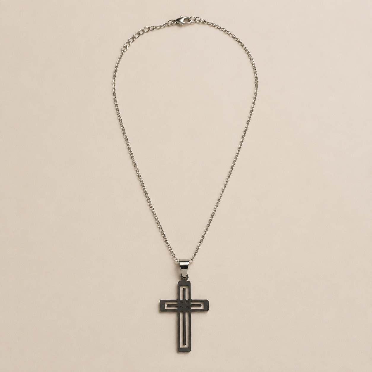 Silver Stainless Steel Geometric Cross Necklace