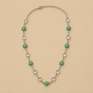 Turquoise Daisy and Clear Accent Necklace