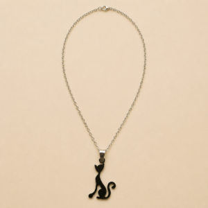 Silver Sitting Cat Pendant Necklace