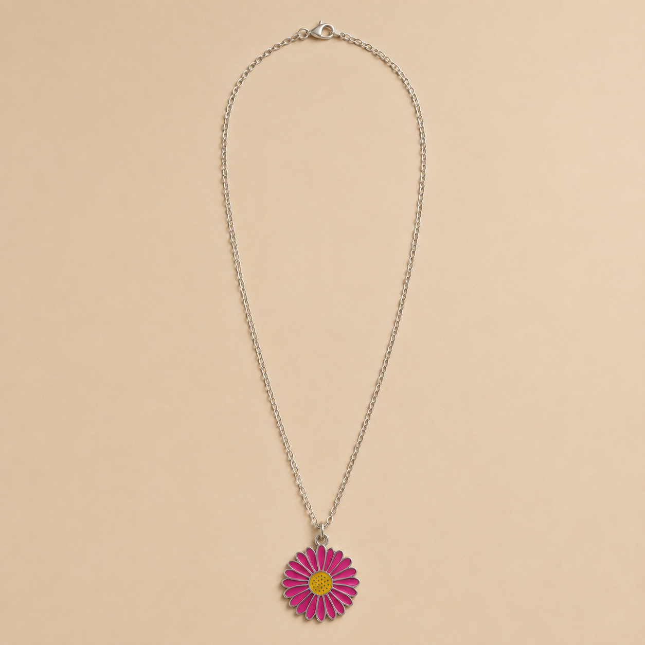 Large Pink Daisy Pendant Necklace