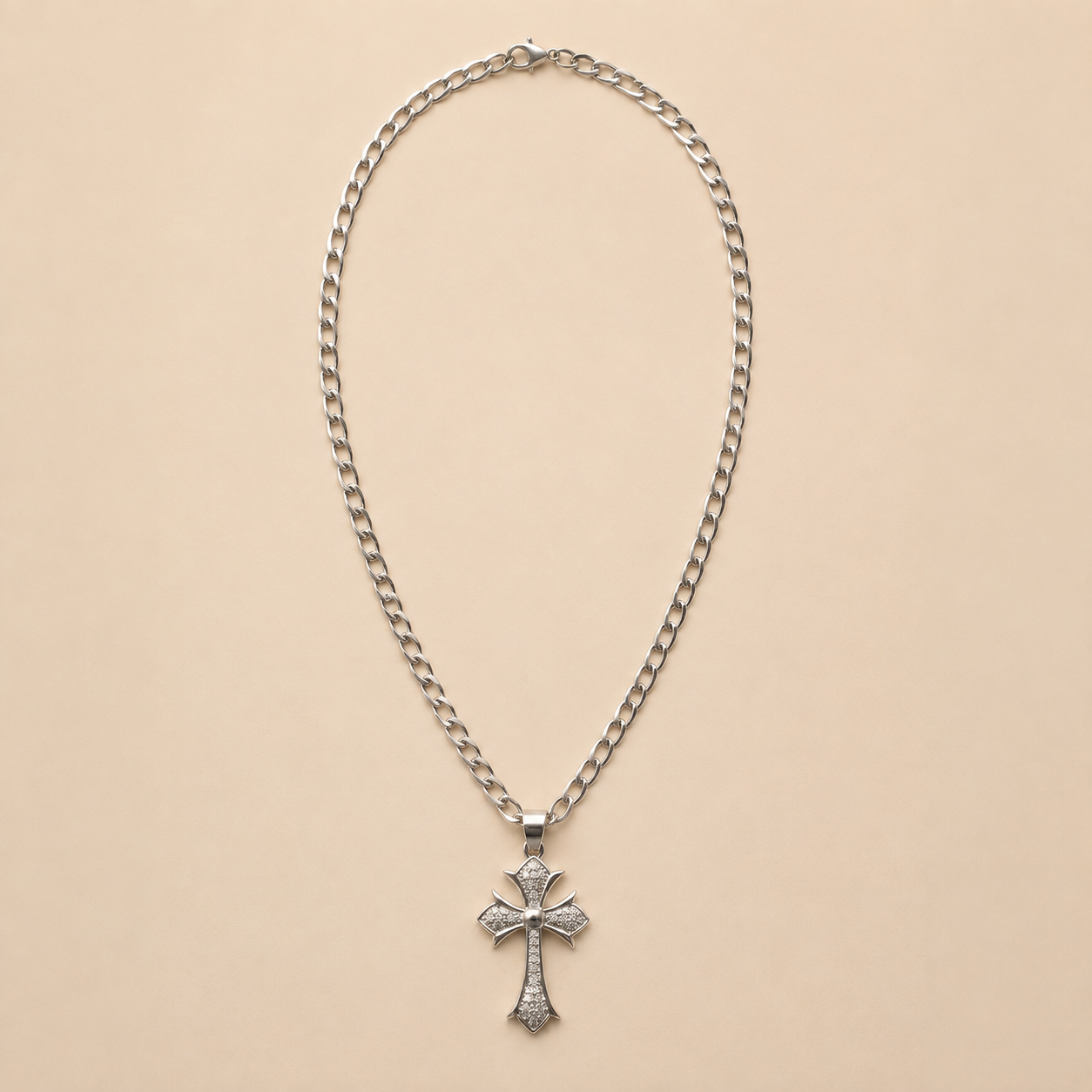 Silver Textured Cross Pendant Necklace