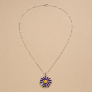 Purple Flower Pendant Necklace with Mini Charm