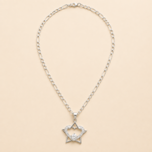 Silver Heart and Five-Point Star Pendant Necklace