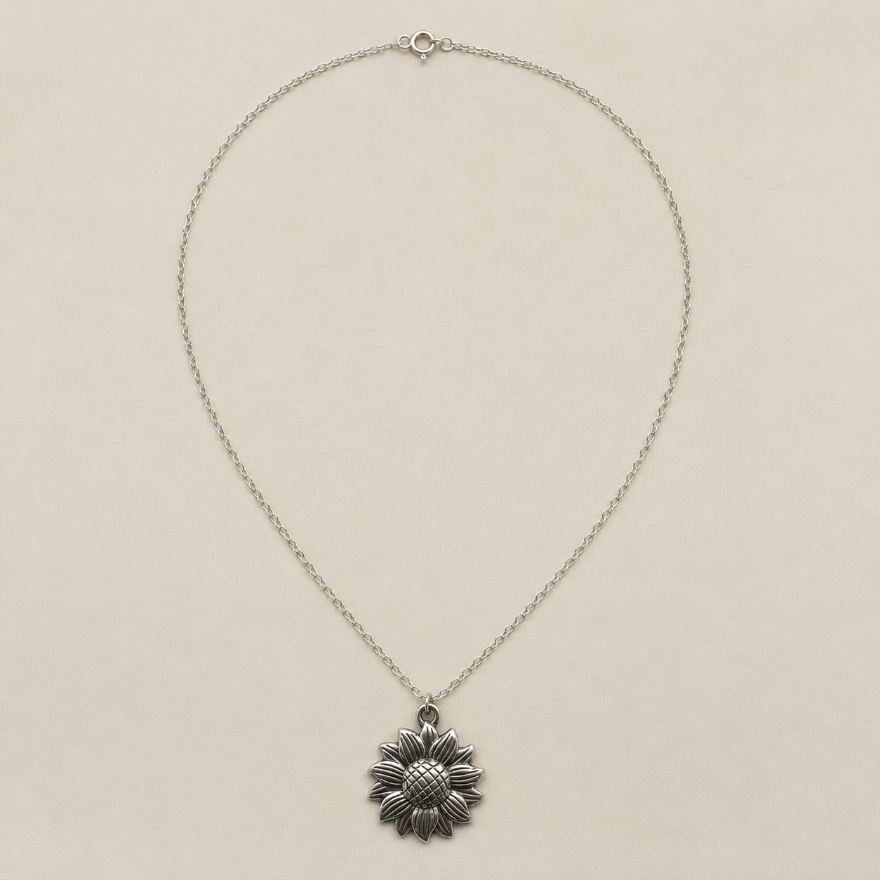 Antique Silver Sunflower Pendant Necklace