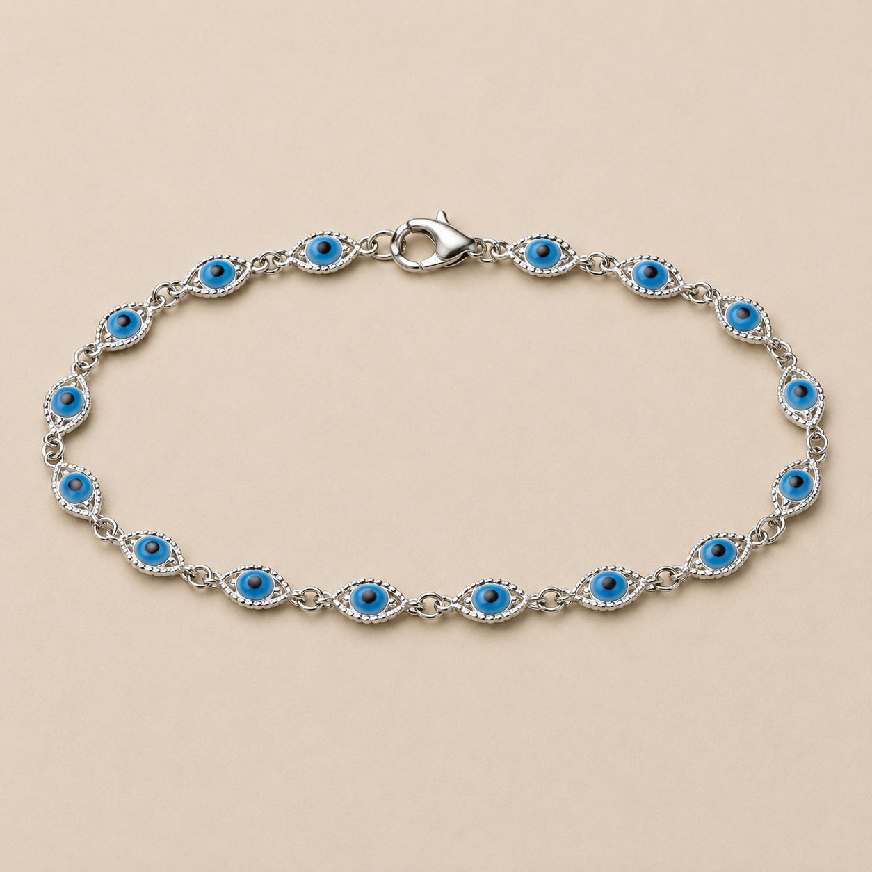 Blue Evil Eye Link Stainless Steel Bracelet