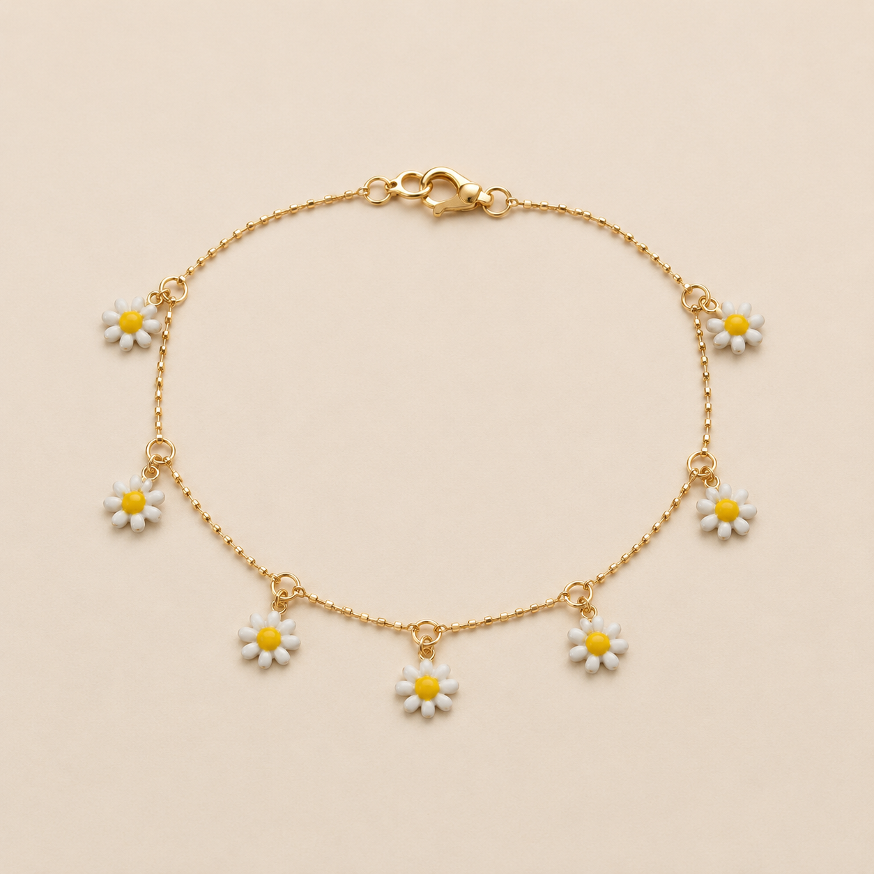 Gold-Tone Seven Daisy Charm Bracelet