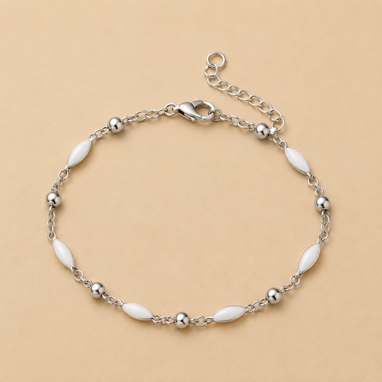Silver & White Stainless Steel Bracelet