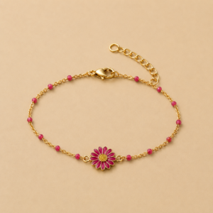 Red Daisy Stainless Steel Bracelet