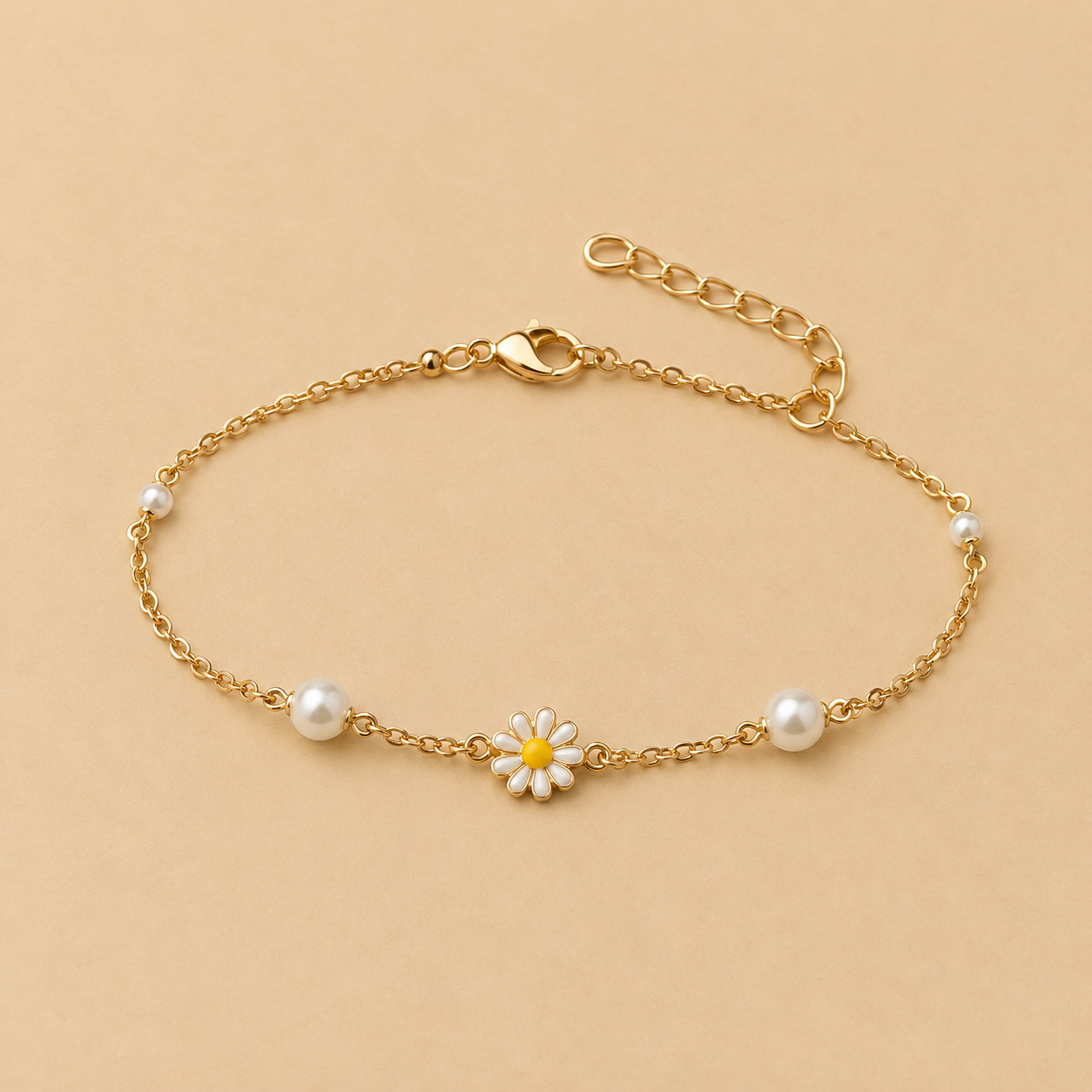 Gold, Pearl & Daisy Stainless Steel Bracelet