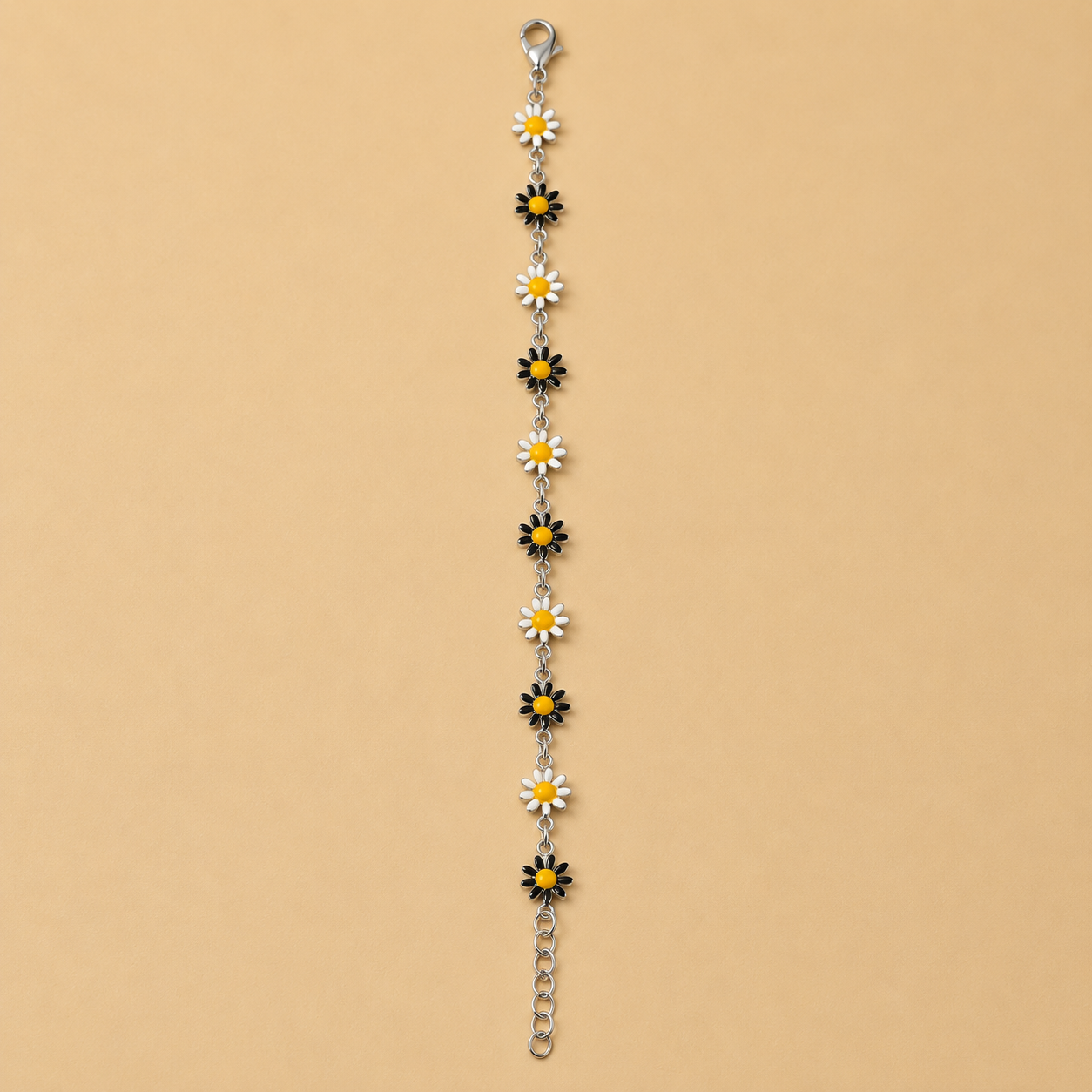 Black & White Daisy Stainless Steel Bracelet