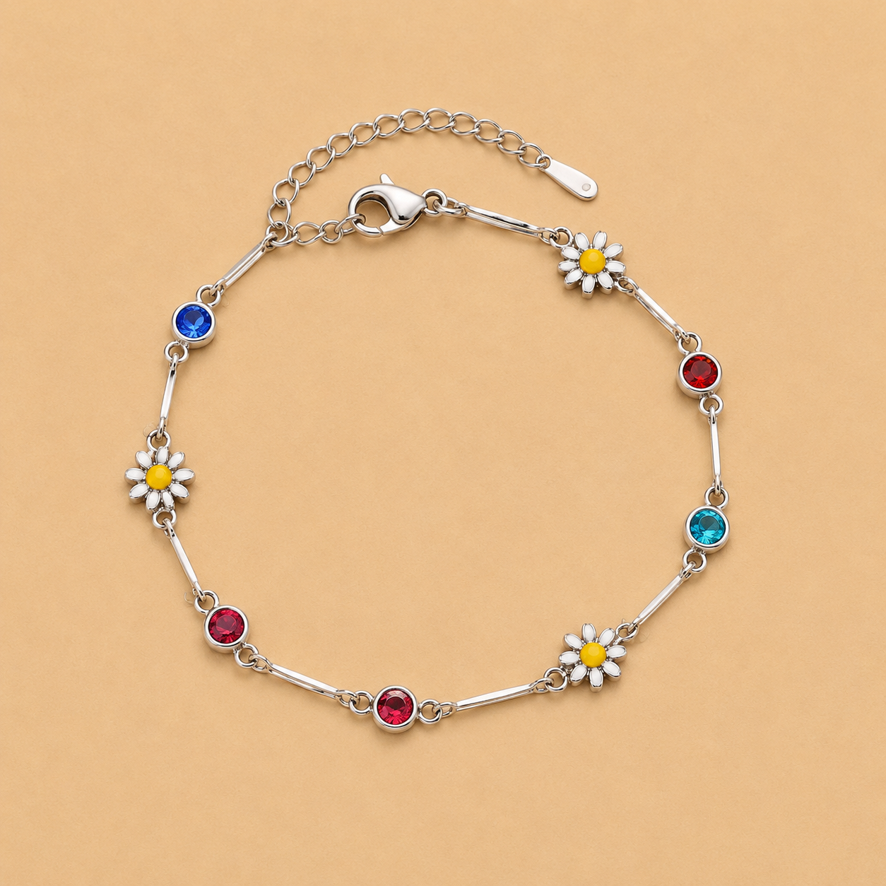 Silver-Tone Multicolour Daisy Bracelet