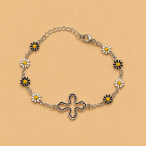 Black & White Daisy Cross Bracelet