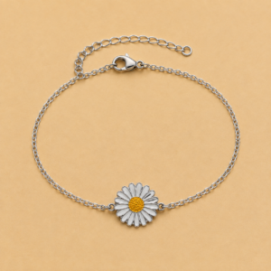 White Daisy Silver-Tone Bracelet