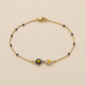 Gold-Coloured Black and White Daisy Bracelet