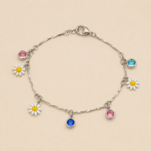 Multicolour Daisy Stainless Steel Charm Bracelet