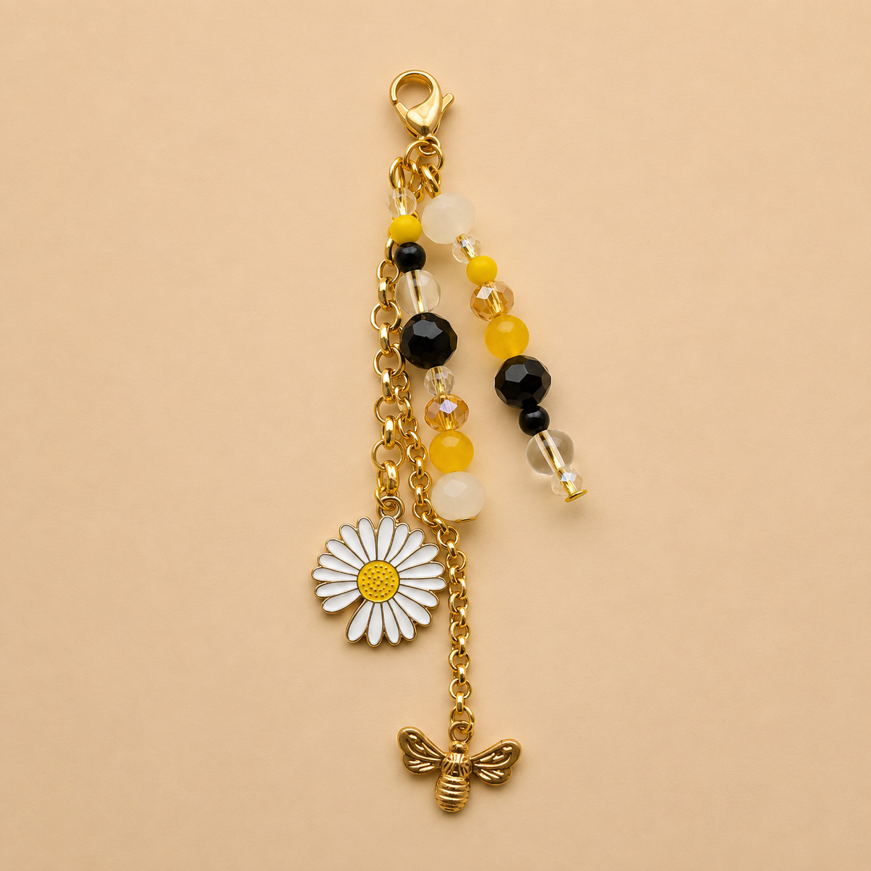 Daisy & Bee Beaded Keychain Charm