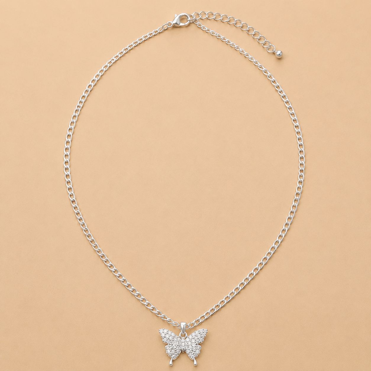 Silver-Coloured Butterfly Pendant Necklace