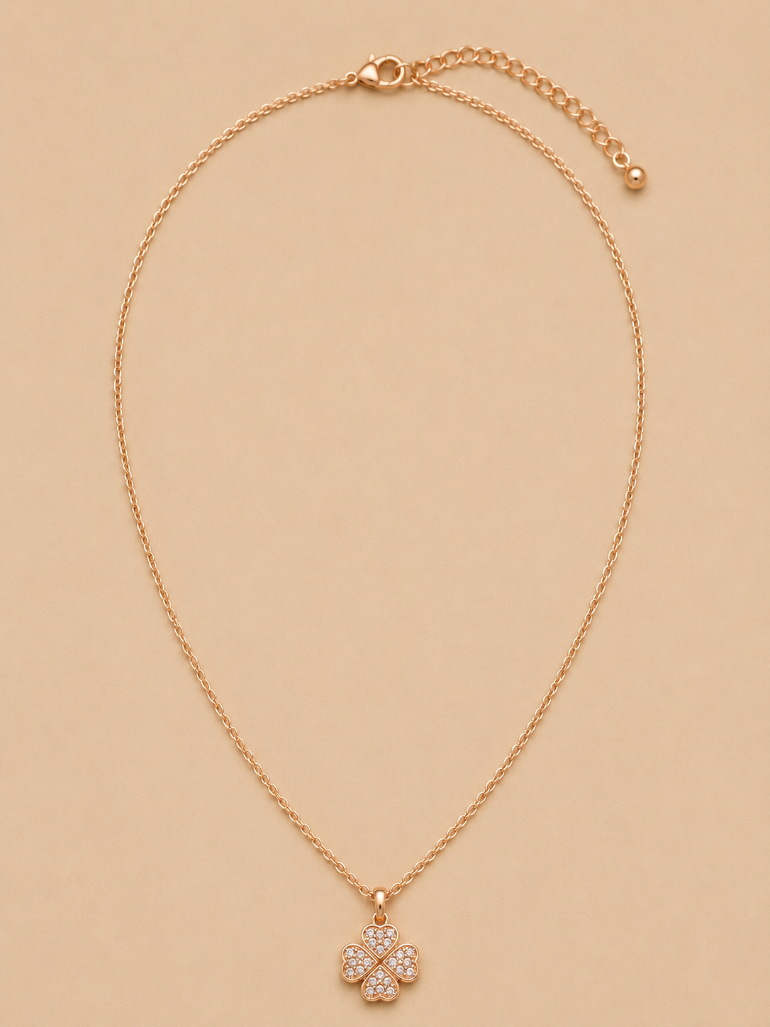 Rose-Gold-Coloured Four-Leaf Clover Pendant Necklace