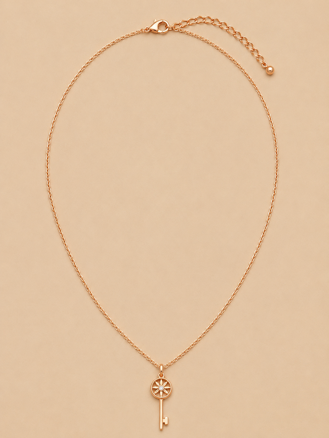Rose-Gold-Coloured Floral Key Pendant Necklace