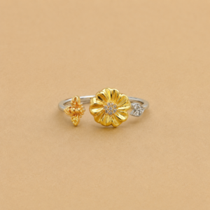 Silver Gold Flower & Butterfly Adjustable Ring