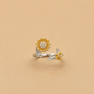 Silver Gold Flower & Bee Adjustable Ring