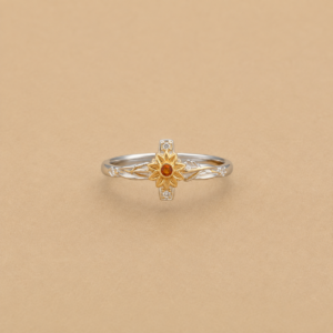 Silver & Gold Sunflower Adjustable Ring