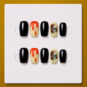 Crimson Skull – Short Coffin Unique Press-On Nails