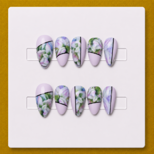Lavender Garden – Short Round Unique Press-On Nails