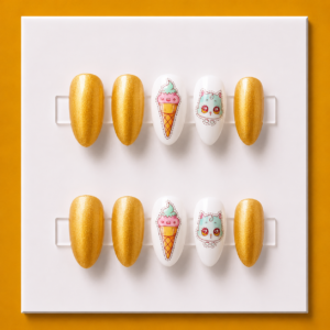 Golden Sweet Treats Short Round Kids Press-On Nails