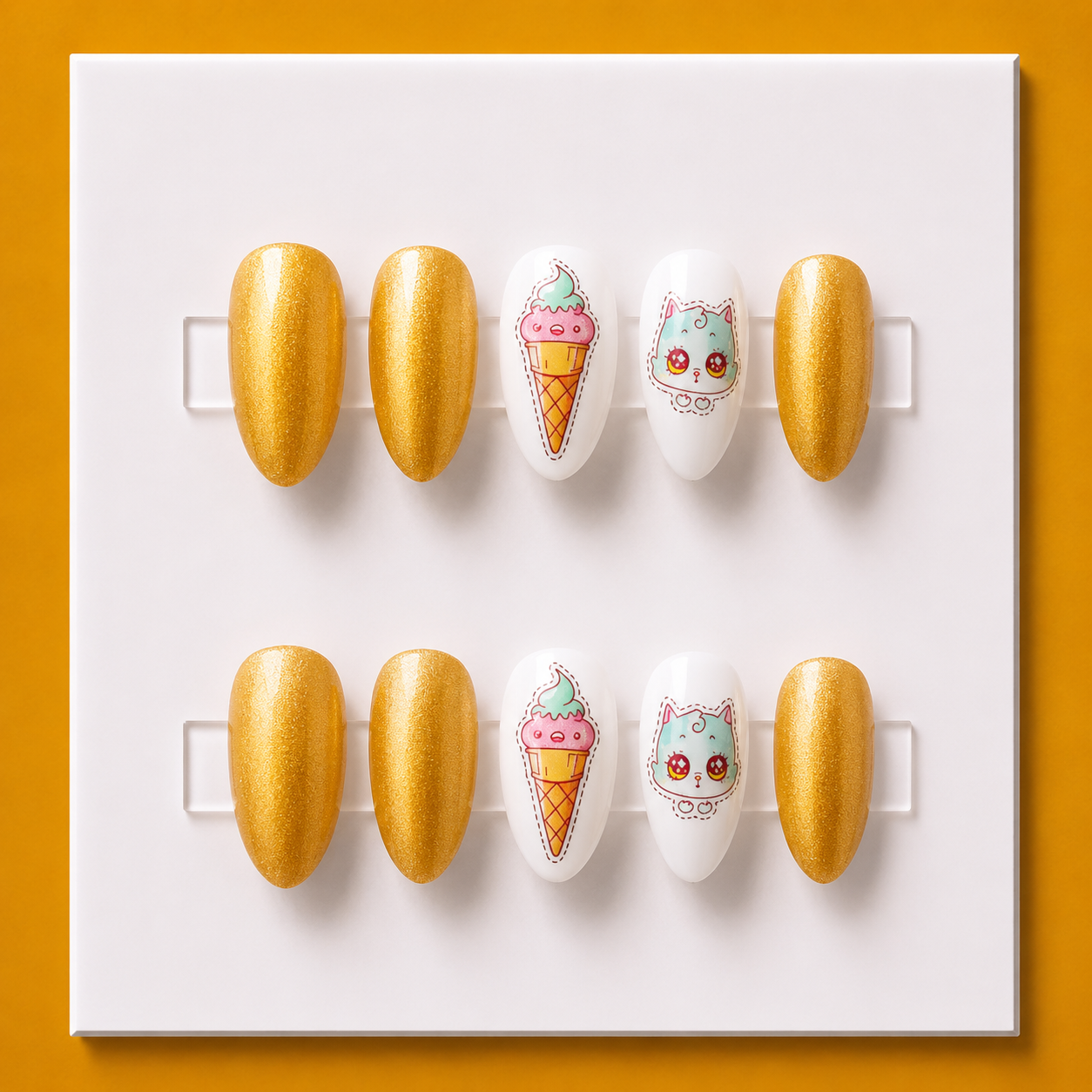 Golden Sweet Treats Short Round Kids Press-On Nails