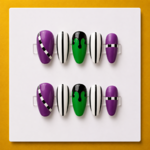 Beetlejuice Slime Stripe Short Round Budget Press-On Nails