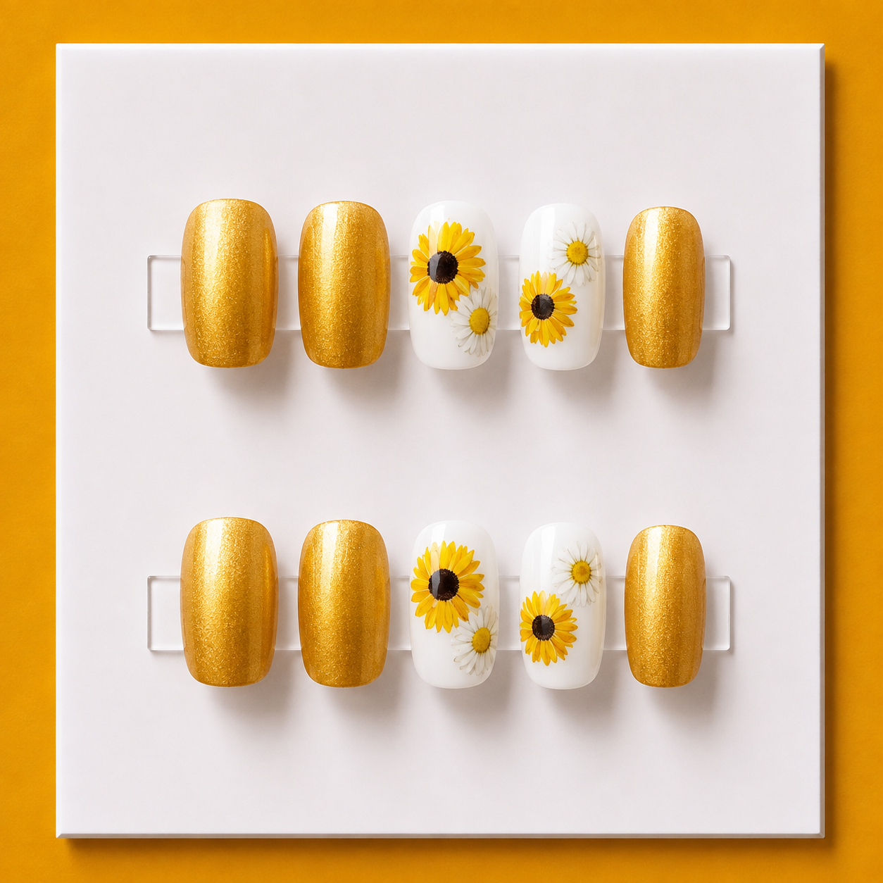 Golden Sunflower Garden Short Square Kids Press-On Nails