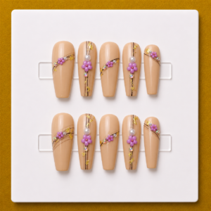 Golden Orchid Luxe – Large Coffin Unique Press-On Nails