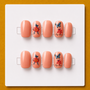 Peach Butterfly Garden Short Square Budget Press-On Nails