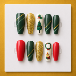 Christmas Cheer Medium Coffin Budget Press-On Nails