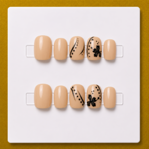 Midnight Flower – Short Square Unique Press-On Nails