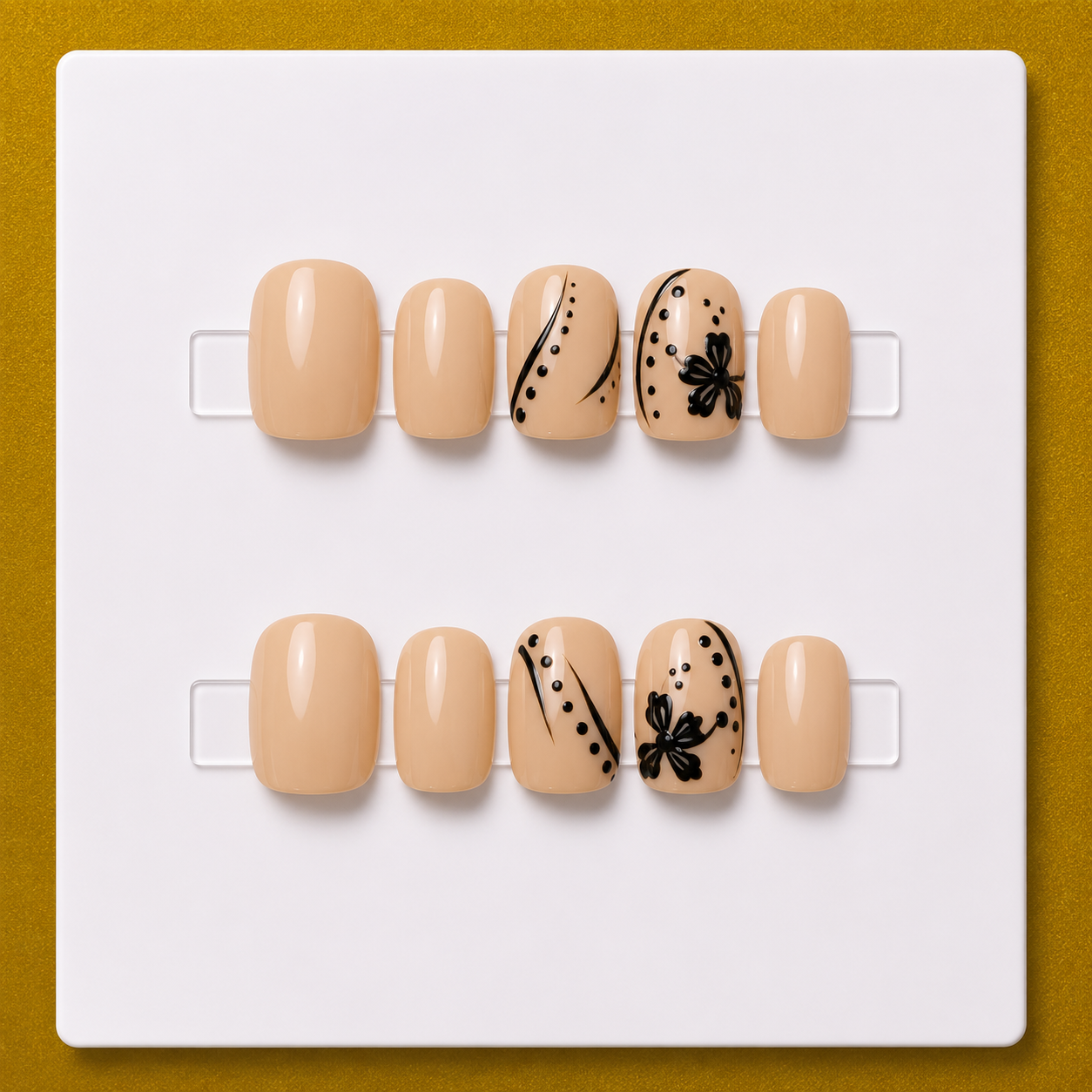 Midnight Flower – Short Square Unique Press-On Nails