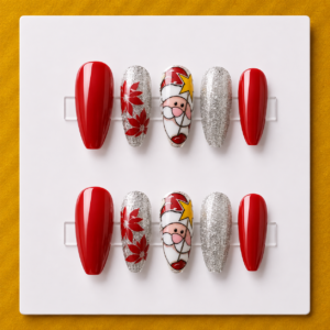 Santa Sparkle Medium Round Budget Press-On Nails