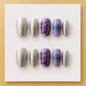 K-Pop Atlantis Silver & Lilac Short Square Kids Press-On Nails