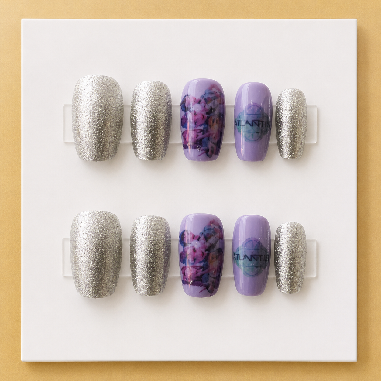 K-Pop Atlantis Silver & Lilac Short Square Kids Press-On Nails