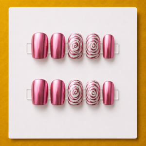 Pink Hypnotic Swirl Short Square Budget Press-On Nails