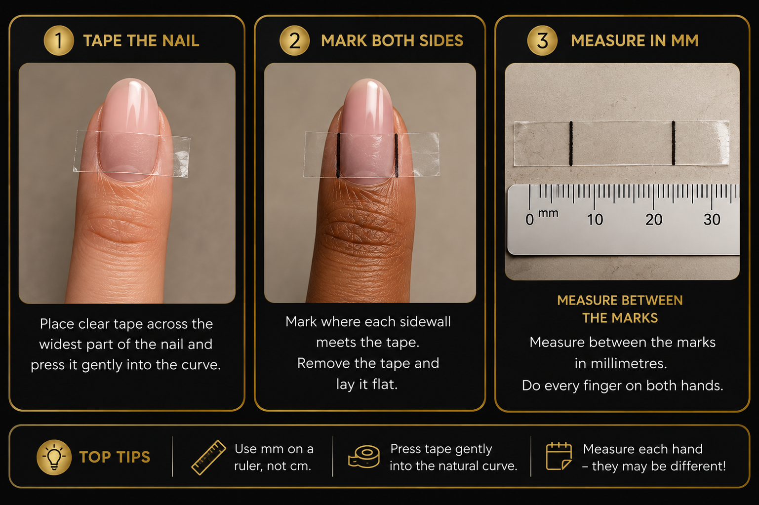 Treasured Pieces nail sizing measurement guide