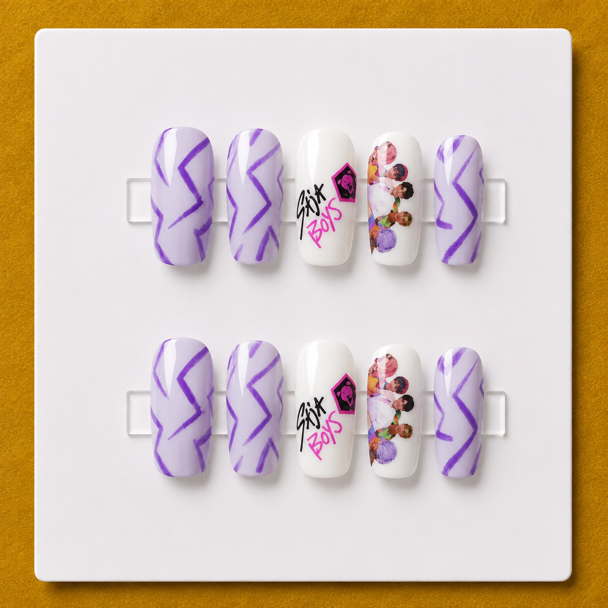 K-Pop Stray Kids Purple Beat Medium Square Budget Press-On Nails